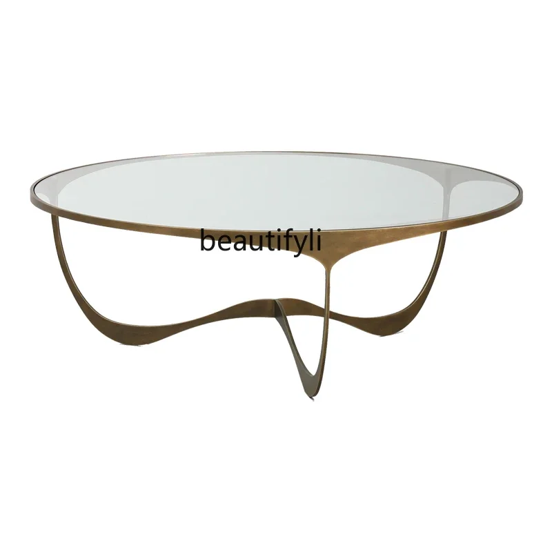 Nordic designer simple fiberglass coffee table serpentine villa light luxury metal coffee table