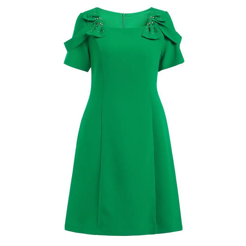 High end square neck green dress with summer high-end design and slim fit 2024 new women's item  dress for women