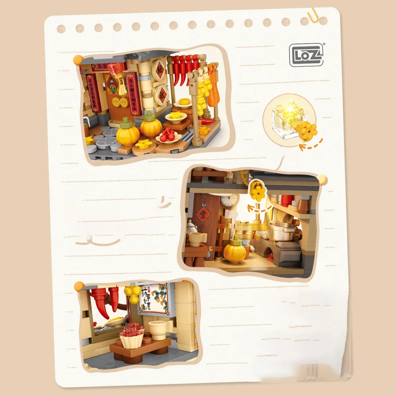 LOZ-1379 Sun Autumn House Building Blocks, Casa in legno Modello educativo Assemblaggio, giocattoli da costruzione per bambini, regali di compleanno