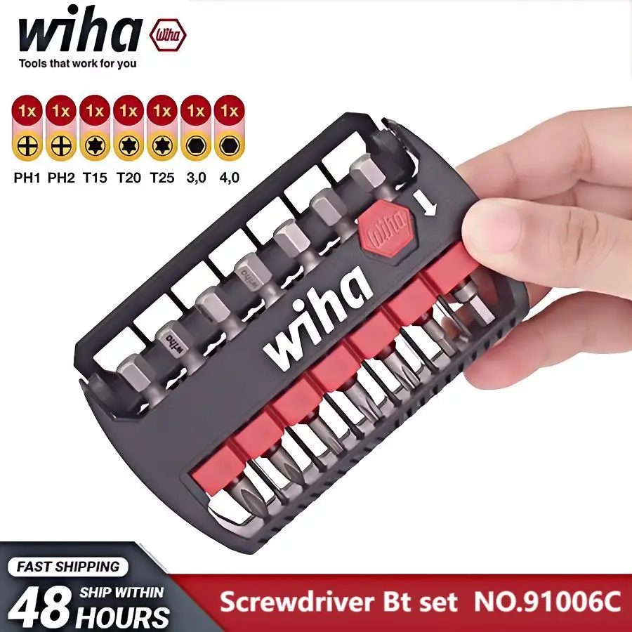 WIHA 7PCS Magnetic Screwdriver Bit Set 49mm Phllips, Torx, Hex Bits with Tool Case Hand Tool Accessories NO.91006C