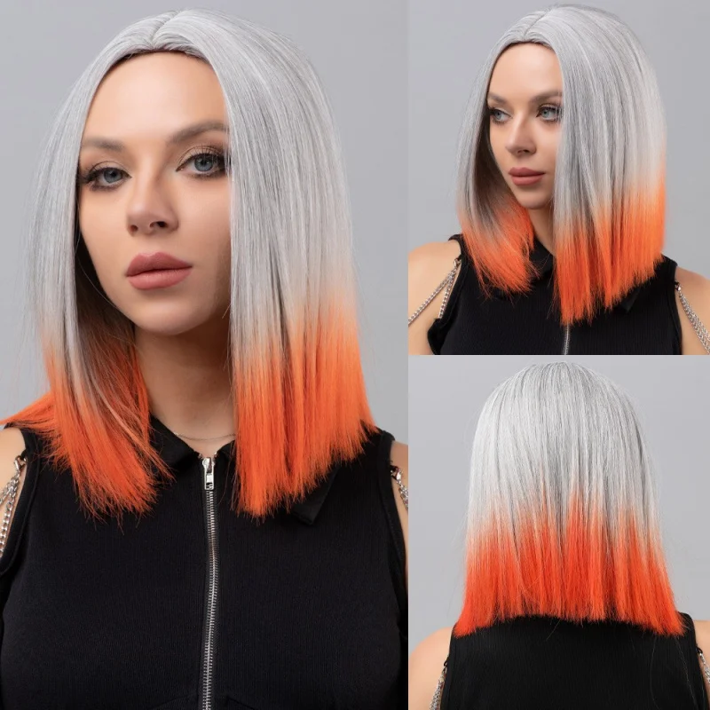 

Medium Length Straight Wig with Bangs Heat Resistant Elegant Natural Daily Use Wig for Women