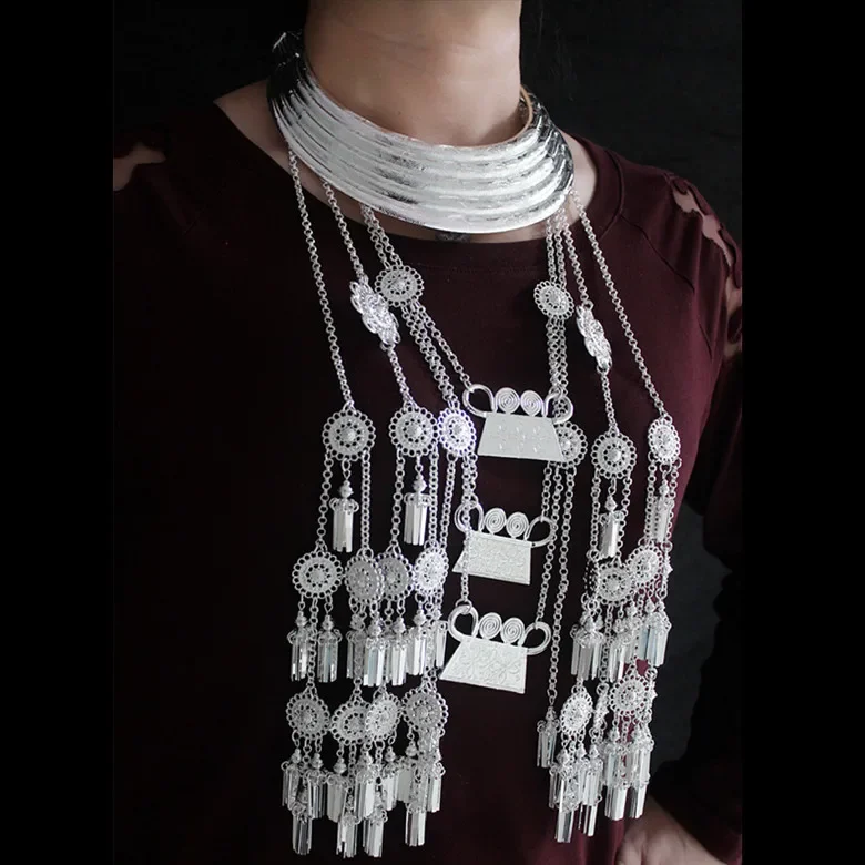 Hmong Necklace Miao Dance Chinese Folk Style Festival Accessories Collier Miao Silver Hmong Jewelry