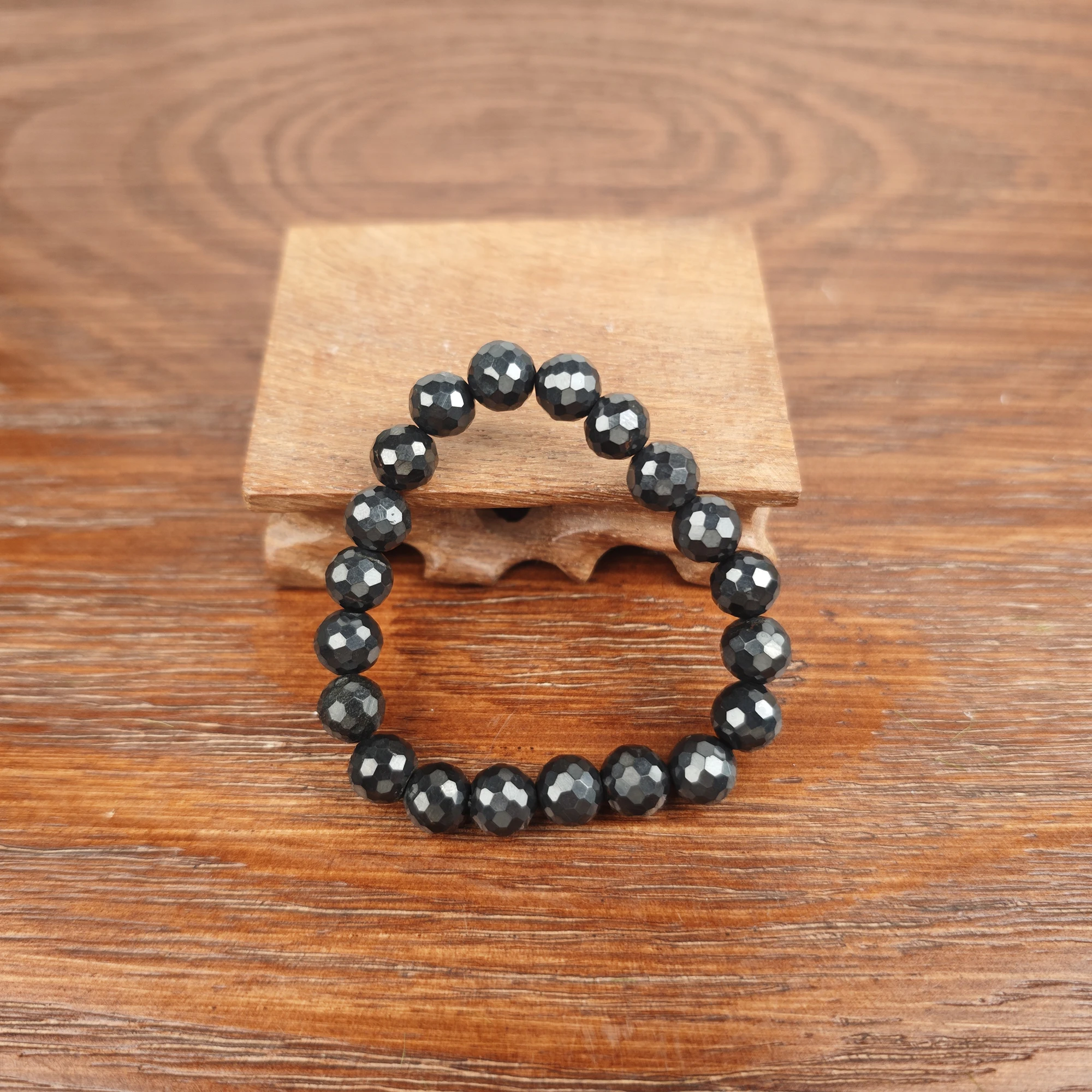 CHENYISHI Black shungite stone faceted bracelet healing gemstone bracelet for balance and wellness