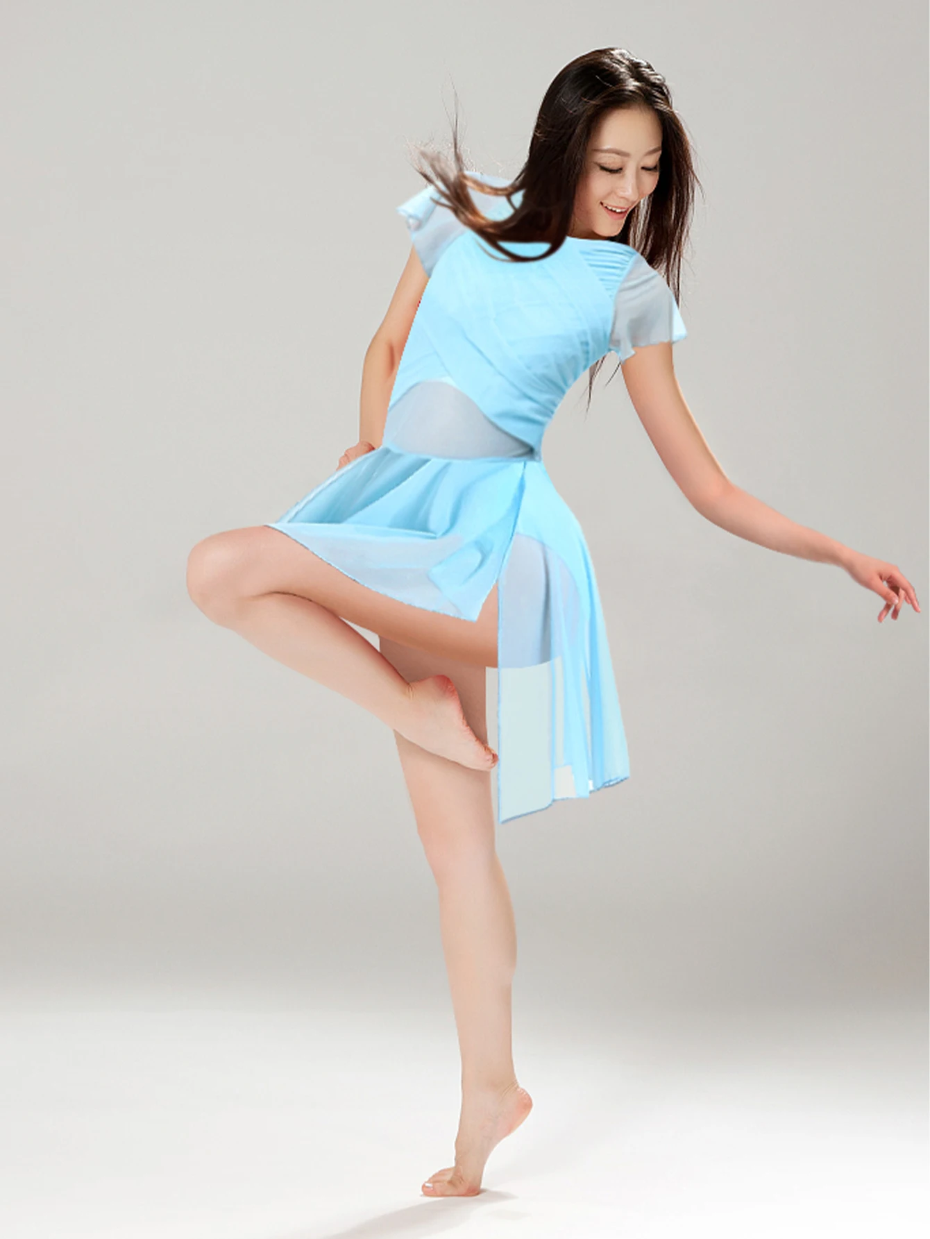 المرأة غنائية فستان رقص حديث قطرة الماء الجوف الظهر عالية منخفضة شبكة متجنب ملابس رقص المعاصرة