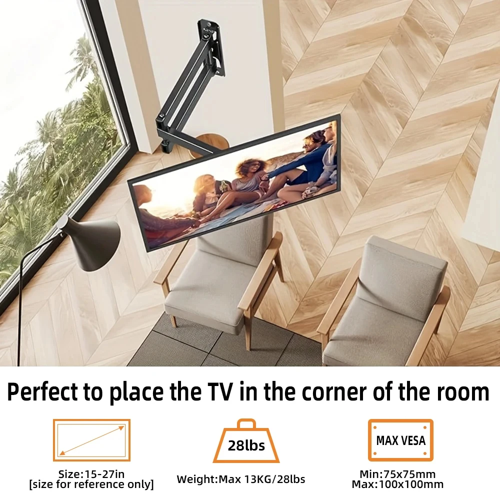 조절식 TV 모니터 벽걸이 브래킷, 대부분의 13-27 인치, 10-32 인치, 360 ° 회전 확장 TV 거치대 VESA 100x100mm, 1 개
