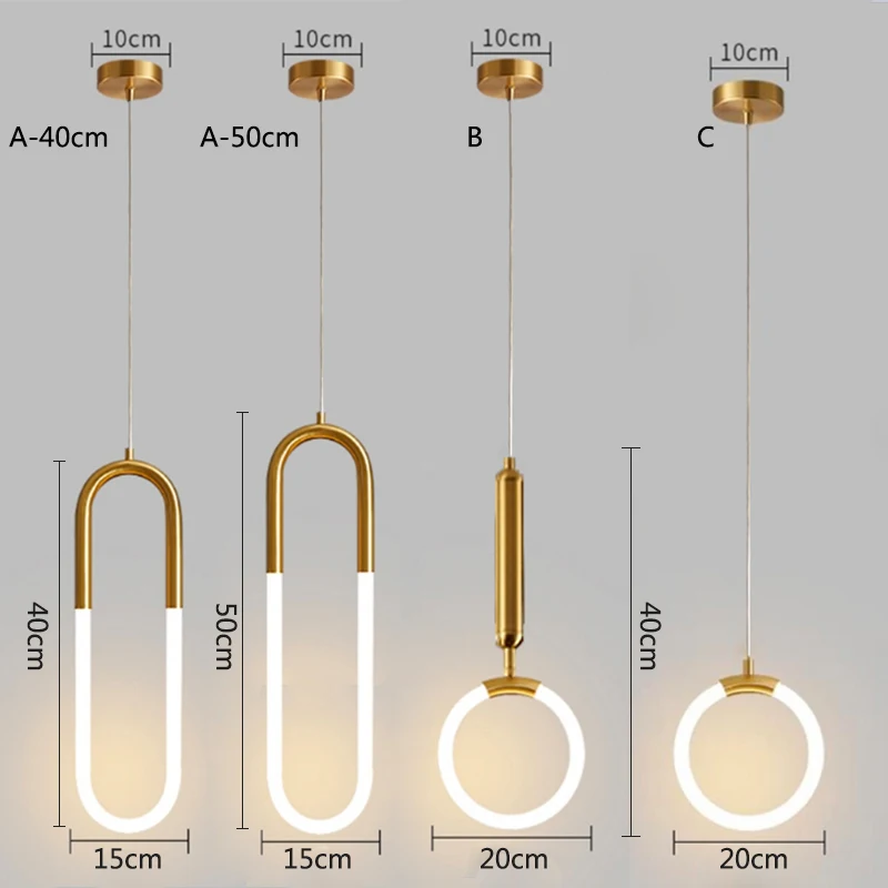 

OUDELADI Gold Hanging Ring Pendant Lights Warm White LED Hanging Lamp Restaurant Bar Cafe Lighting U Shape Pendant Lamp