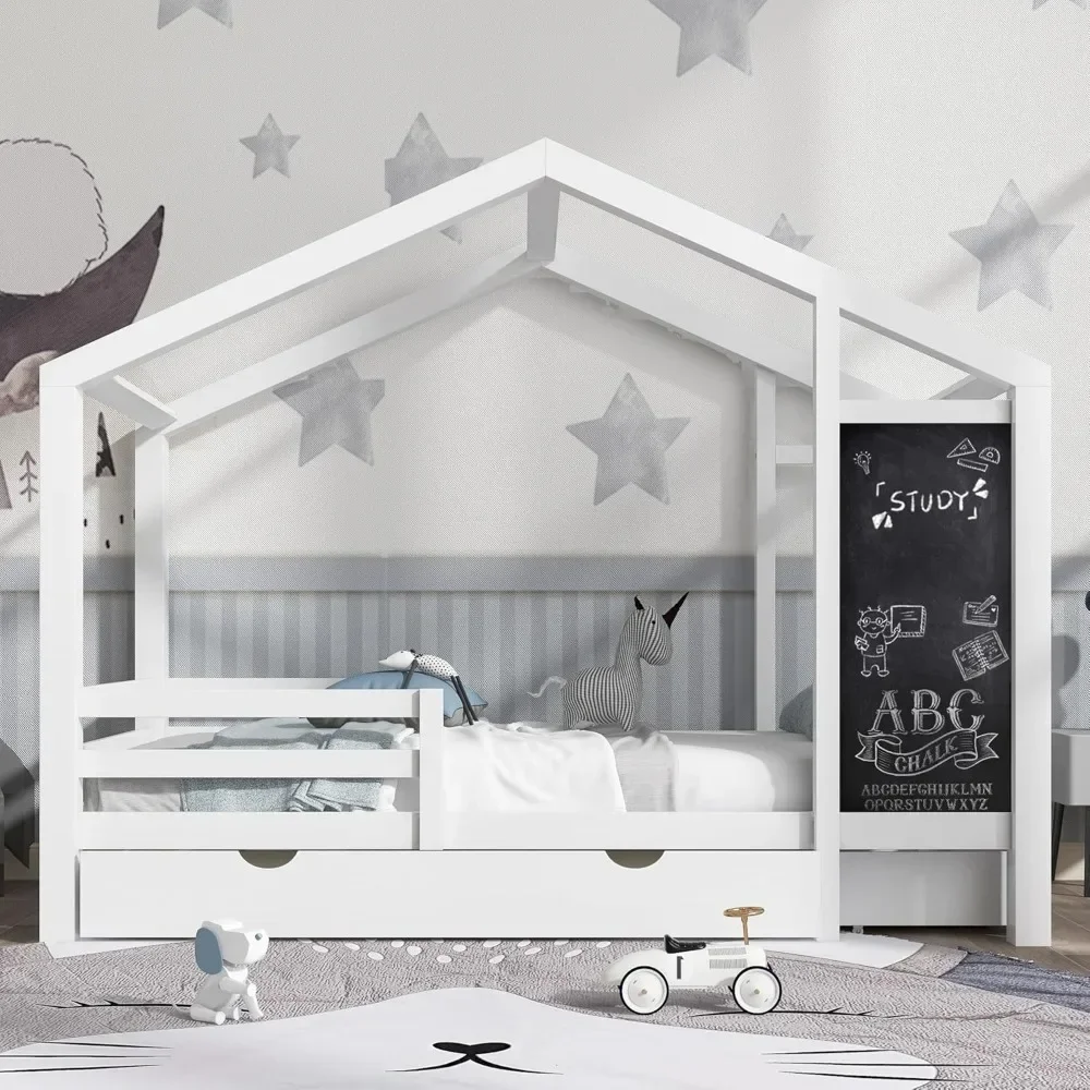 Grande taille avec portes de rangement pour chambre d'enfant, bois massif avec tableau noir, super gain d'espace, pas besoin de ressort de boîte, blanc