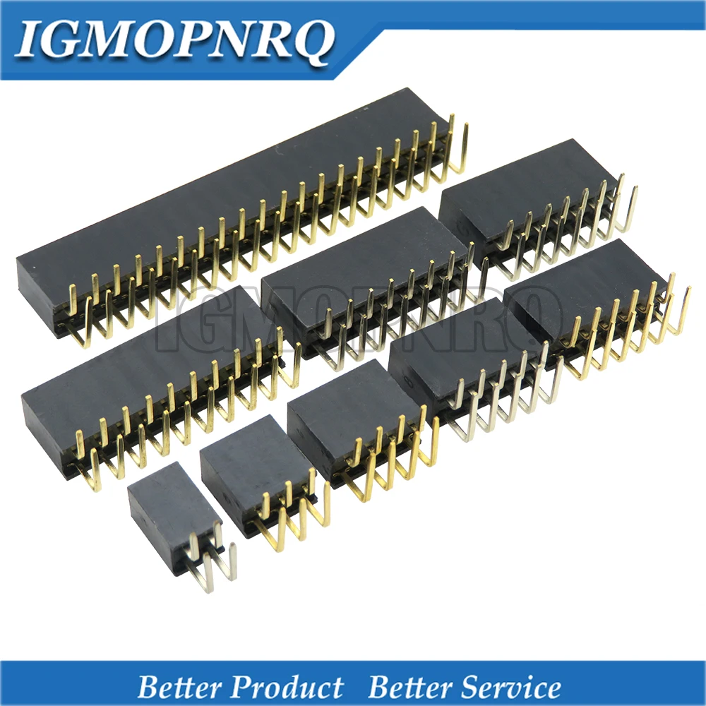 10PCS 2.54mm R/A Double Row Female 2~40P PCB Board Right angle Pin Header socket Connector Pinheader 2*/4/6/10/40Pin For Arduino