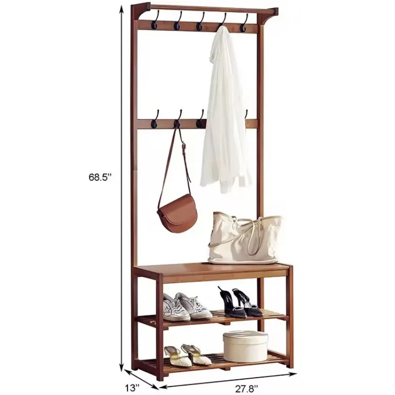 2 in 1 Standing Home Furniture Large Bamboo Storage Shoe Rack and Hanger