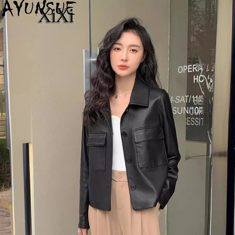 AYUNSUE Echtlederjacke Damen 2025, echtes Schaffell, Damenjacken, Frühlings-Herbstkleidung, pflanzliches Bräunung, Mohamedха Ж 2019