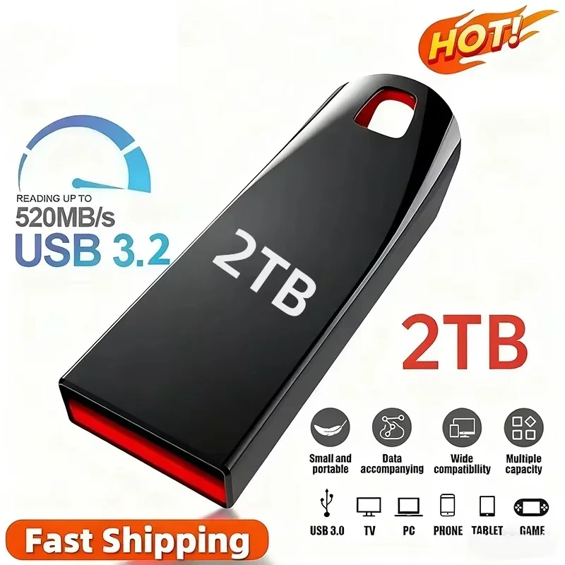 2TB High Speed USB 3.2 Flash Drive 512GB 1TB Metal Pen Drive Waterproof Pen Drive Fast Data Transfer Memory Stick for Phone Car