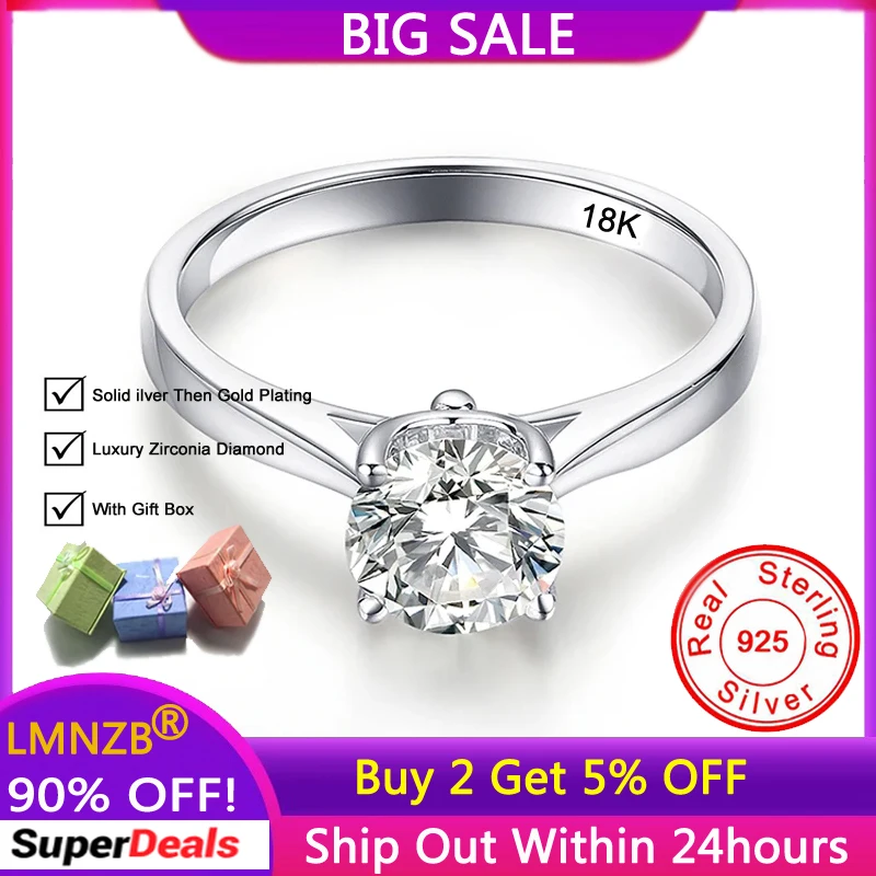 

100% Certified Luxury 18K White Gold Silver 925 Rings Women Solitaire 2CT Zirconia Diamant Rings Wedding Jewelry With Gift Box