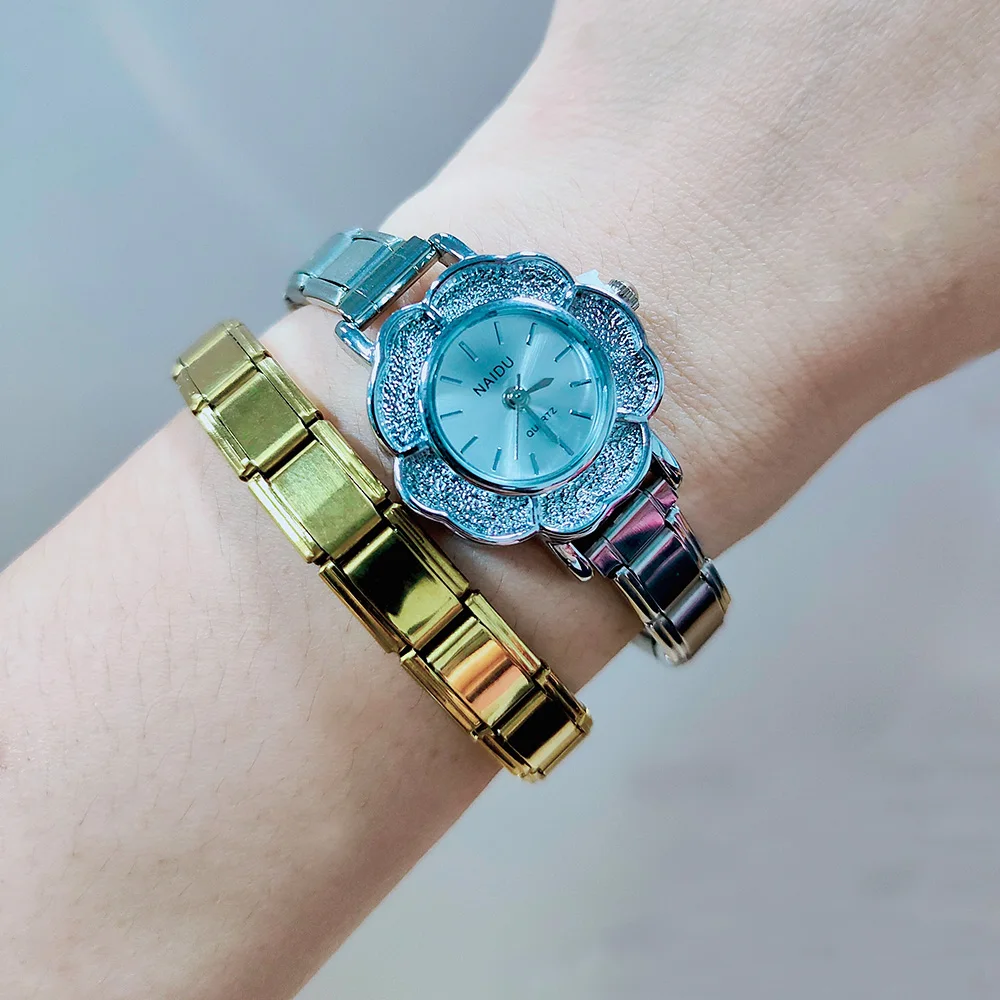 

​ ​ Новый дизайн, ручные часы, ширина 9 мм, ремешок из нержавеющей стали, простой темперамент, форма цветка, инкрустированный цирконием, кварцевые часы, подарки