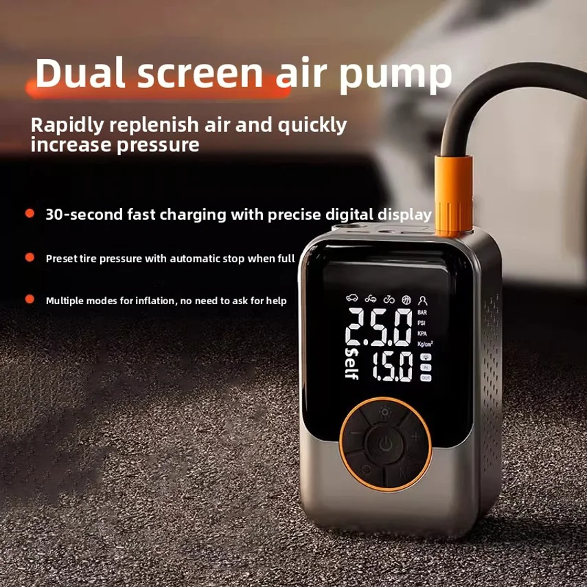 Wireless Portable High-pressure Electric Air Pump For Cars, Car Air Compressor With Dual Screen Tire Pressure Gauge