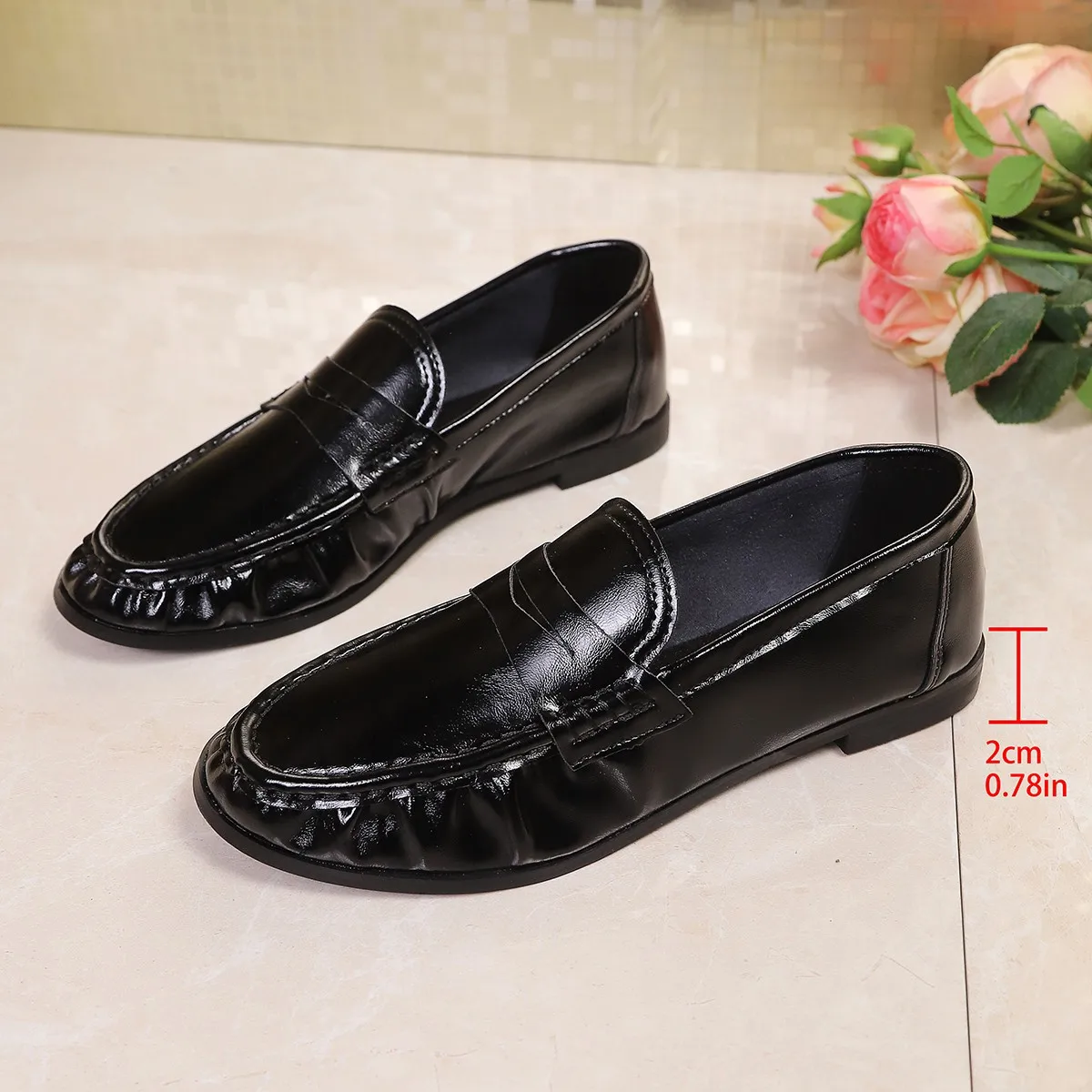 Bild 4: 2026 Sommer Britischer Stil Schwarze Arbeitsflachschuhe für Damen Lässige Flache Slipper Weiche Bootsschuhe