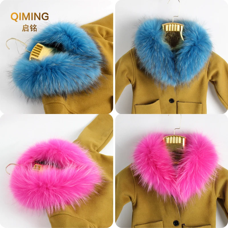 Winter Child Adult Real Raccoon Fur Collar Scarf Boy Girl Furry Fluffy Scarves Neck Warmer Women Men Shawl Luxury Coat Accessory