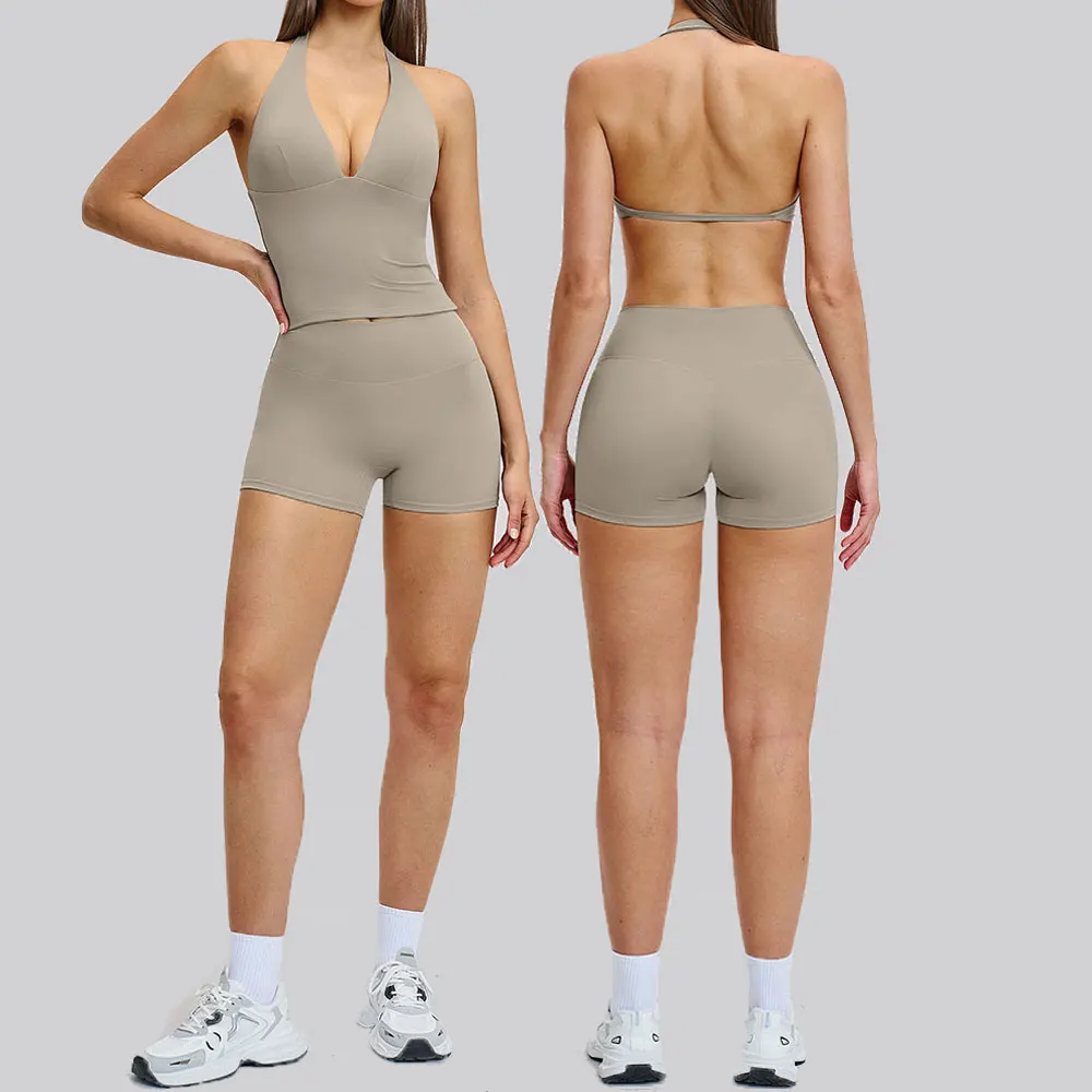 

Women's Yoga Suit Breathable Quick-drying Gym Push Up Sports Set Shockproof Bra Hip Litting Leggings Shorts 2-piece Sports Set