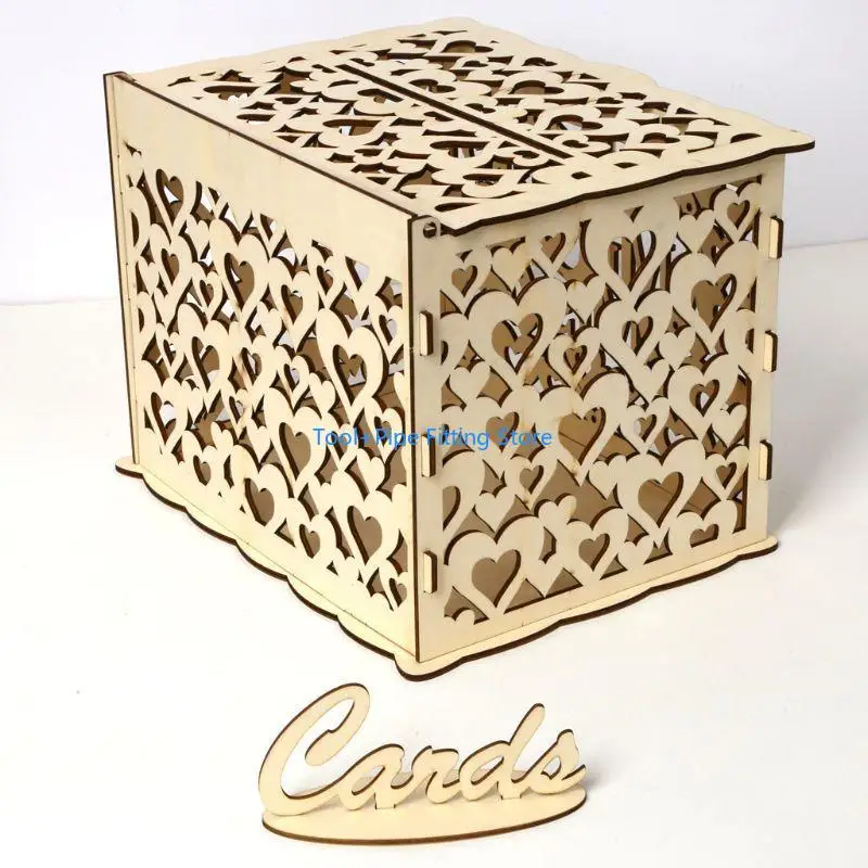 F92B DIY GEED HIME MR & MRS WOODEN CARD MONEY لقضية مع قفل Rustic Beauti