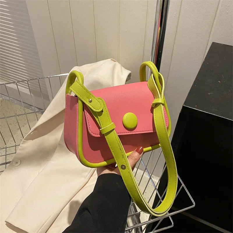 Korean Sweet Women Bag PU Leather Casual Panelled Soft Hasp Handbags Shoulder Bag Pures and Bags Crossbody Girls Bag Simple