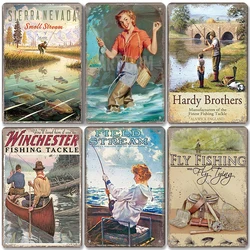 Hunting Fishing Poster Metal Tin Signs Fishing Tackle Outdoor Life Metal Plate Retro Wall Decor Fishing Club Living Room Home