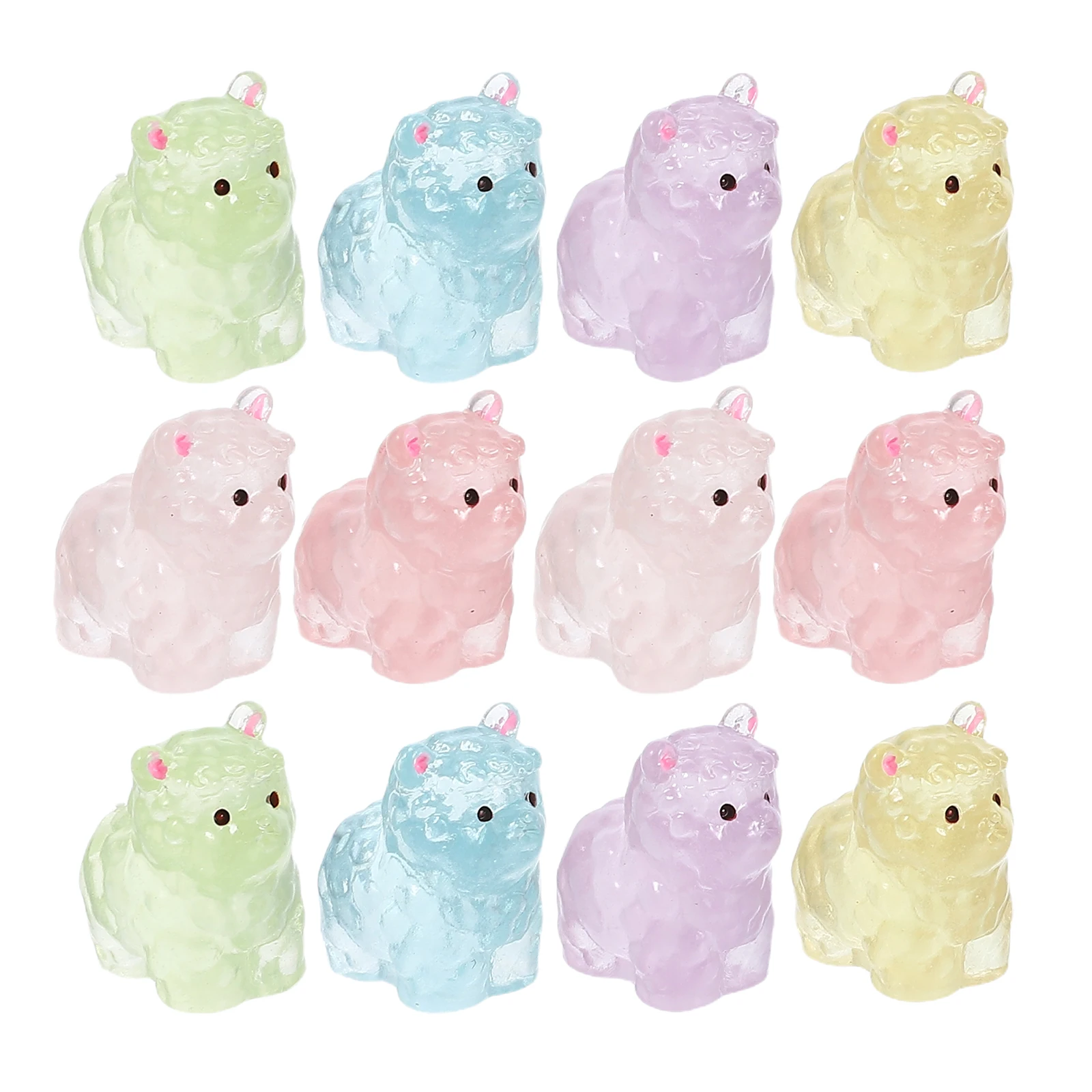 

12pcs Luminous Alpaca Resin Mini Animal Figures Glow In Dark Miniature Decor For Home Office Garden Micro Landscape Tiny Resin