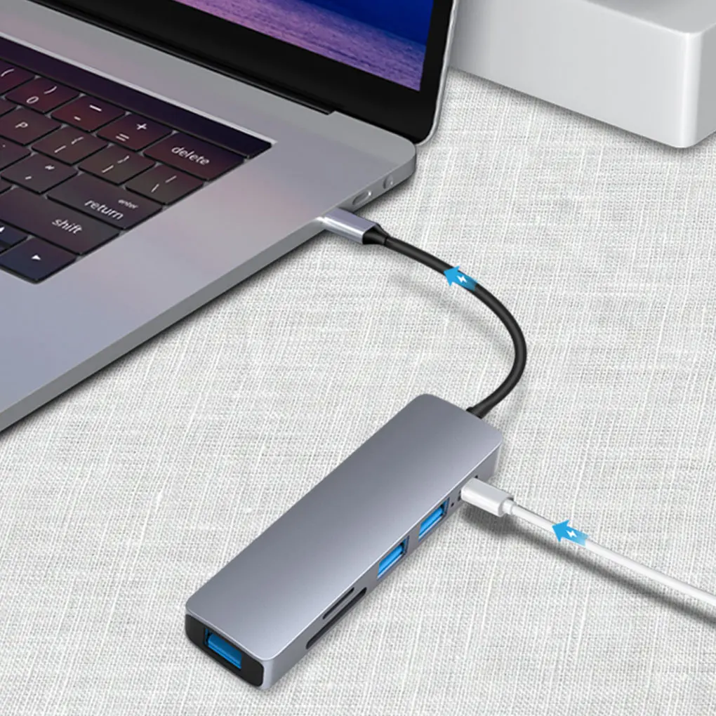 6 in 1 USB C Hub Phone Computer Connector Tool Data Transfer Splitter Equipment Extender Component Connection Adapter