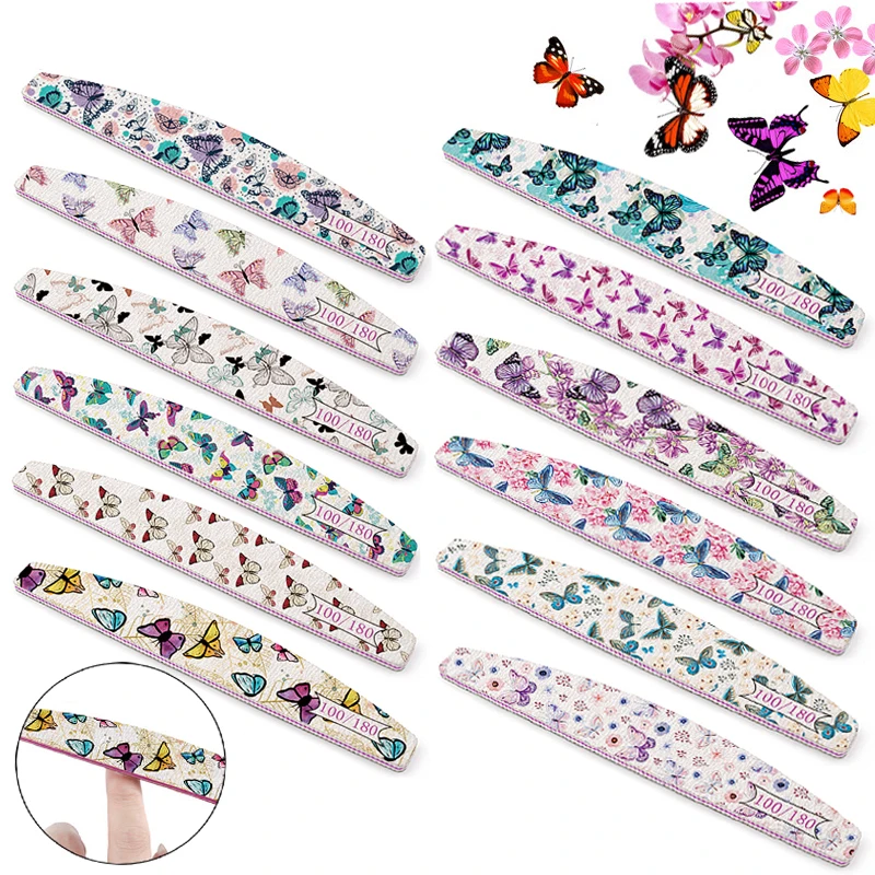 10 Pcs/Lot Grey Nail Files Half Moon Butterfly Sandpaper 100 180 Grit Nail Art Manicure Acrylic Gel UV Tools Nail Accessory Set