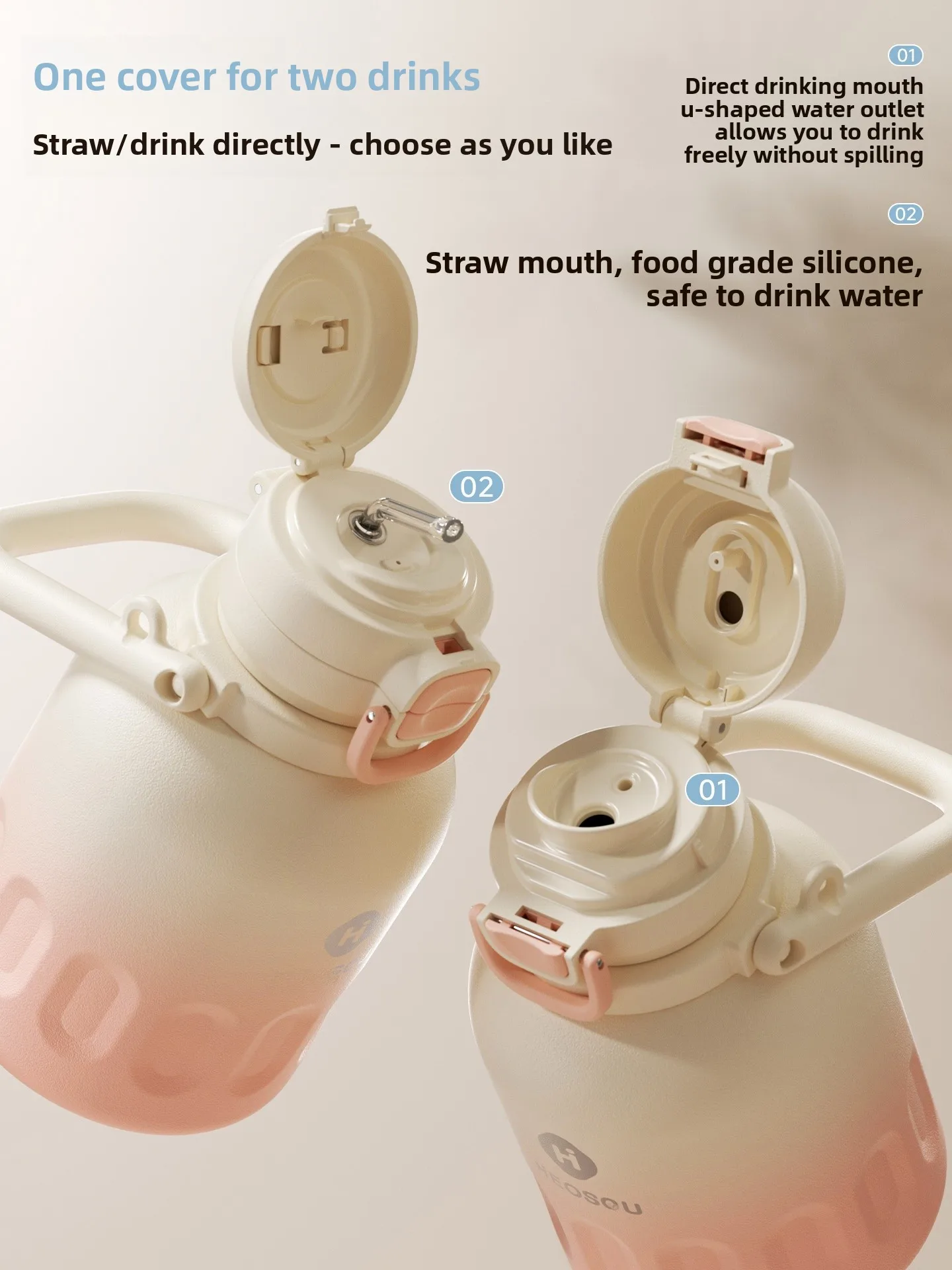 Large Capaci St Insulated Water Bottle Portable Student Beverage Cup Silicone St Stainl Steel 2000ml High Aestheti... - view 3
