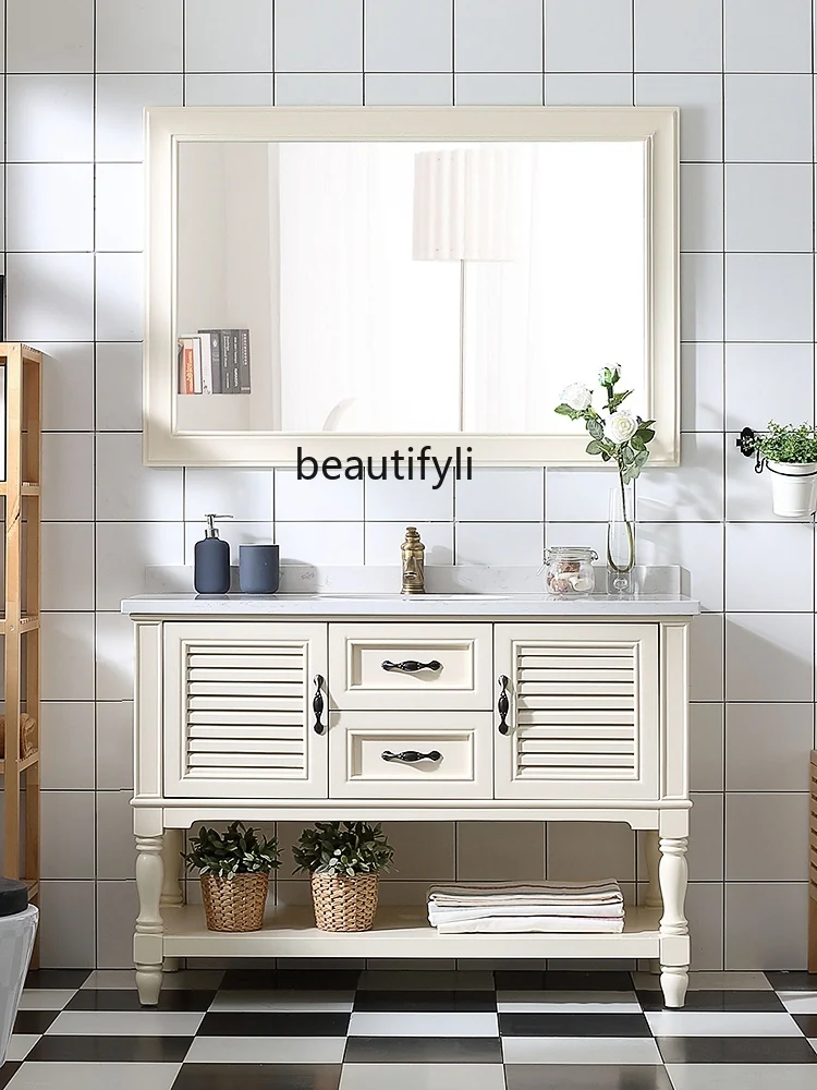 American Bathroom Cabinet Solid Wood Marble Washstand Bathroom Wash Basin Cabinet Combination