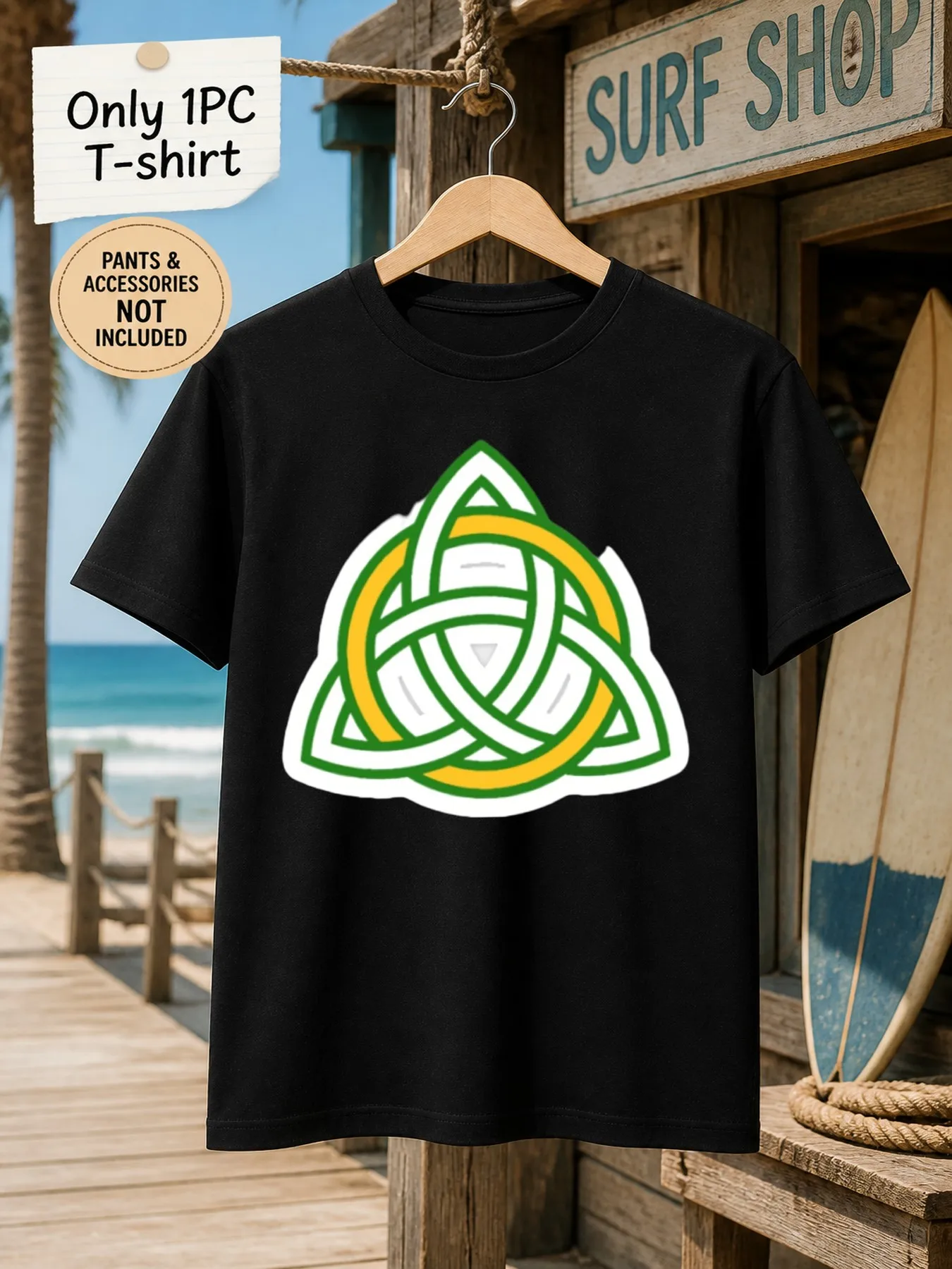 1pc Men'S Graphic T-Shirt Celtic Triquetra Knot Print Short Sleeve Crew Neck [Solely 1pc T-SHIRT]