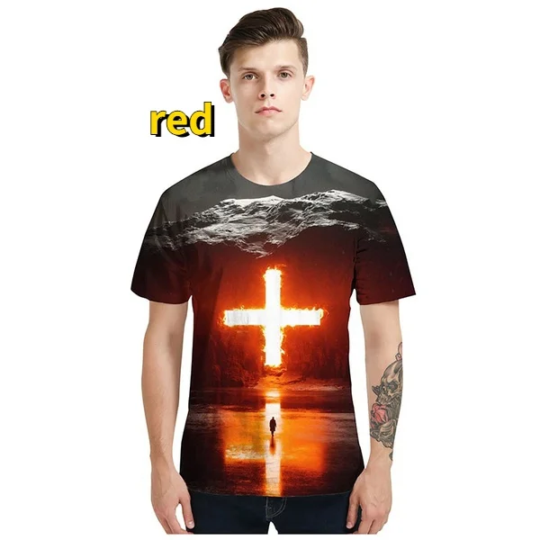 New Summer Casual All-match Men\'s Jesus Christ Cross 3d Printed T-shirt 2022 Funny Short-sleeved Oversized Printed O-neck Tee