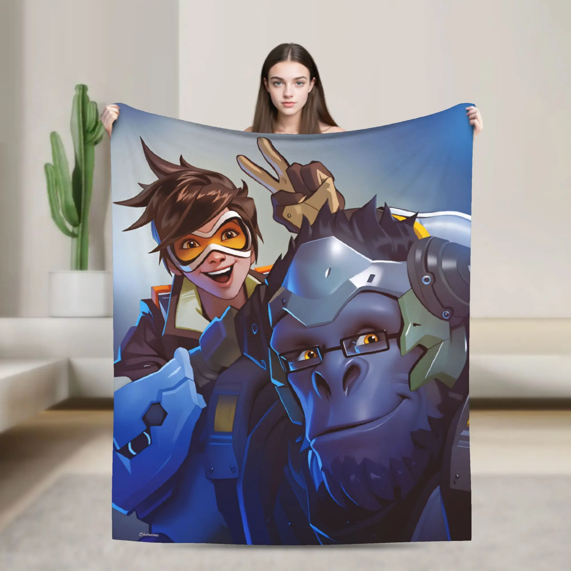 Overwatch Game Tracer Winston Blanket Warm Soft Plush Bedding Throws For Couch Chair Sofa Bed Flannel Bedspread Bed Cover