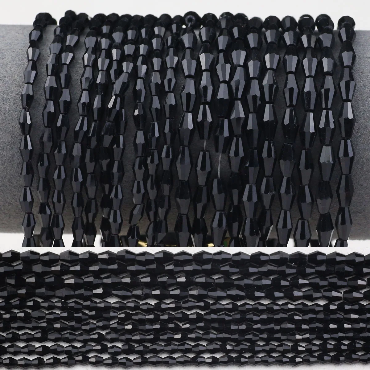 100pcs Long Bicone Faceted Black Color Austrian Crystal Glass Beads Spacer Loose Beads For Jewelry Making DIY Bracelet 3*6/4*8mm