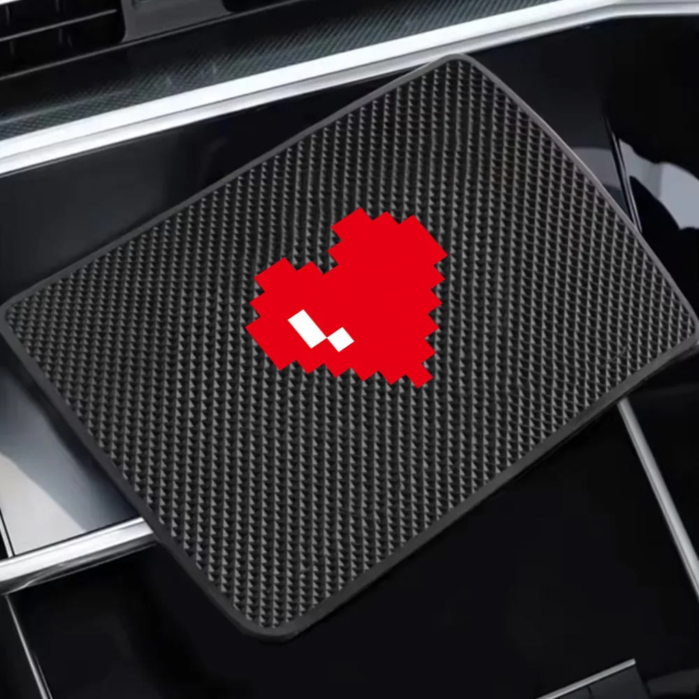 Car Anti-Slip Mat Red Heart-Shaped Model Phone and Key Storage Rack Dashboard Adhesive Magic Mat Center Console Storage Mat Car Interior Accessories