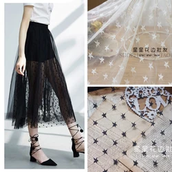 150CM wide Black White High Quality Jaquard Star Stretchy Mesh Lace Fabric DIY Curtain Clothing Skirt Window Curtain Fabric
