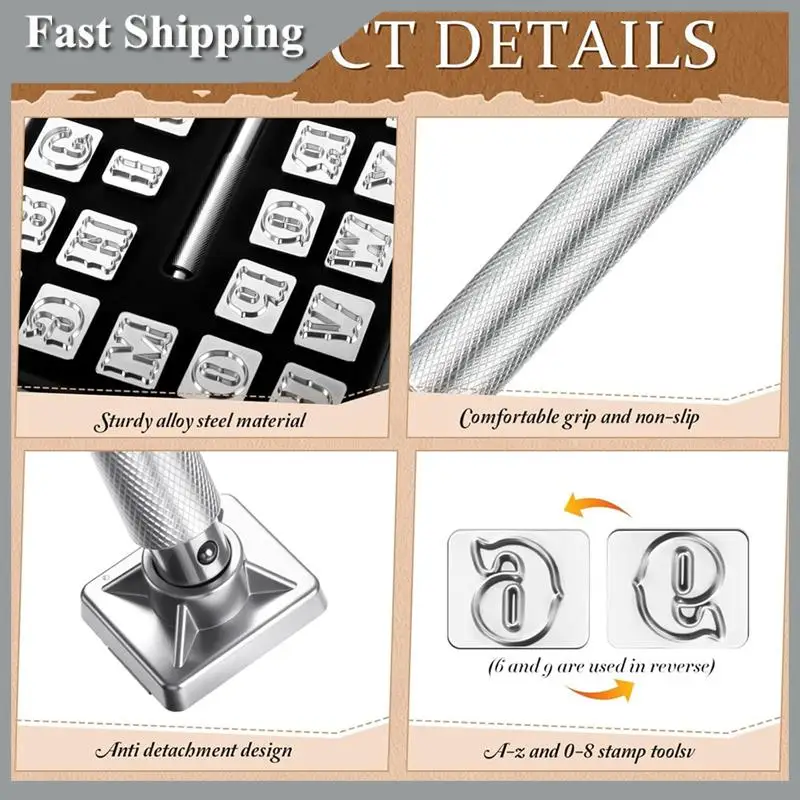 

A91P Leather Stamping Tools Including Alphanumeric Capital Letter Craft With Punching Tools For DIY Leather Marking