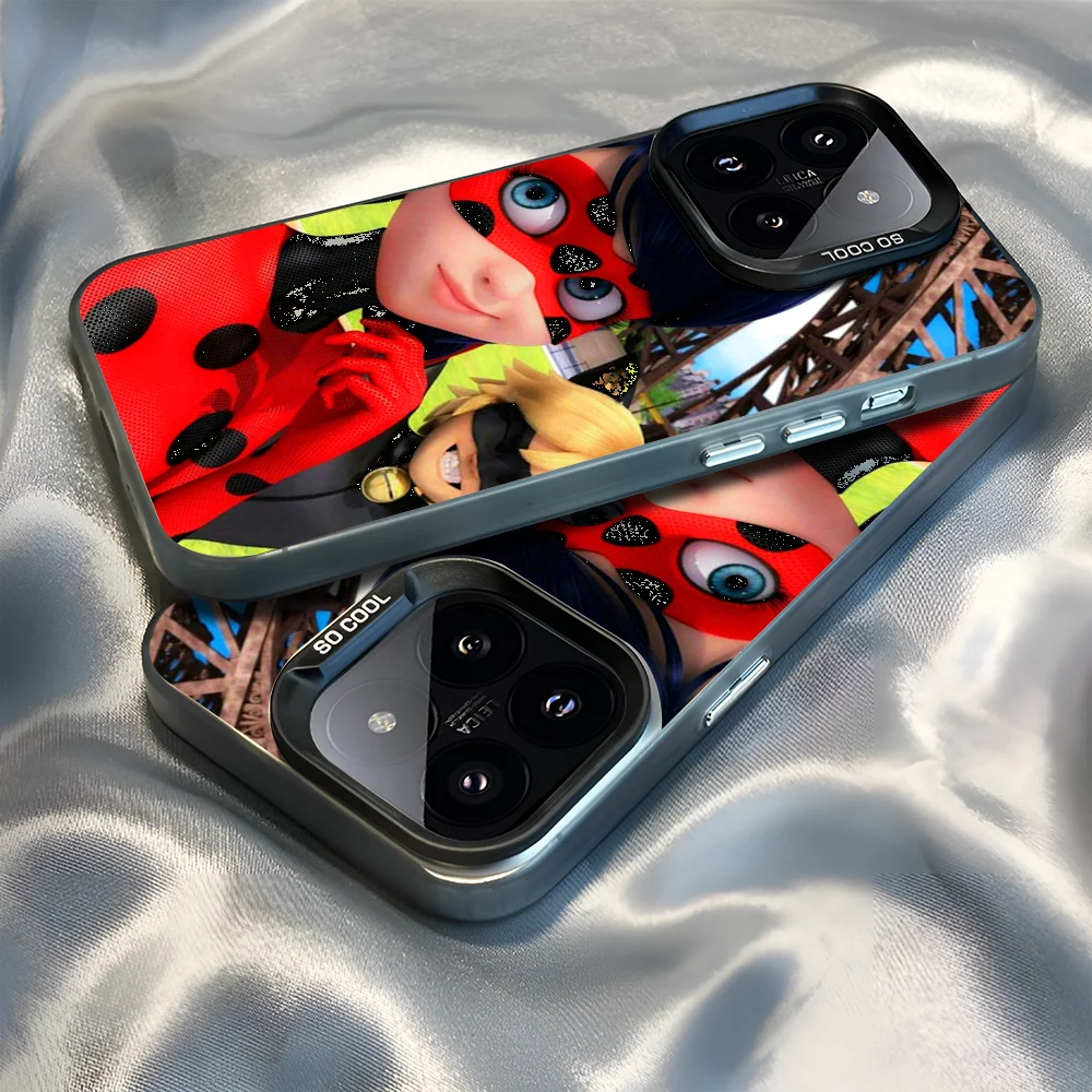 1pc Cartoon M-Miraculous L-Ladybug Phone Case IMD Phone Case For IPhone 16 15 14 13 12 11 Pro Max Plus Color Silver Cover