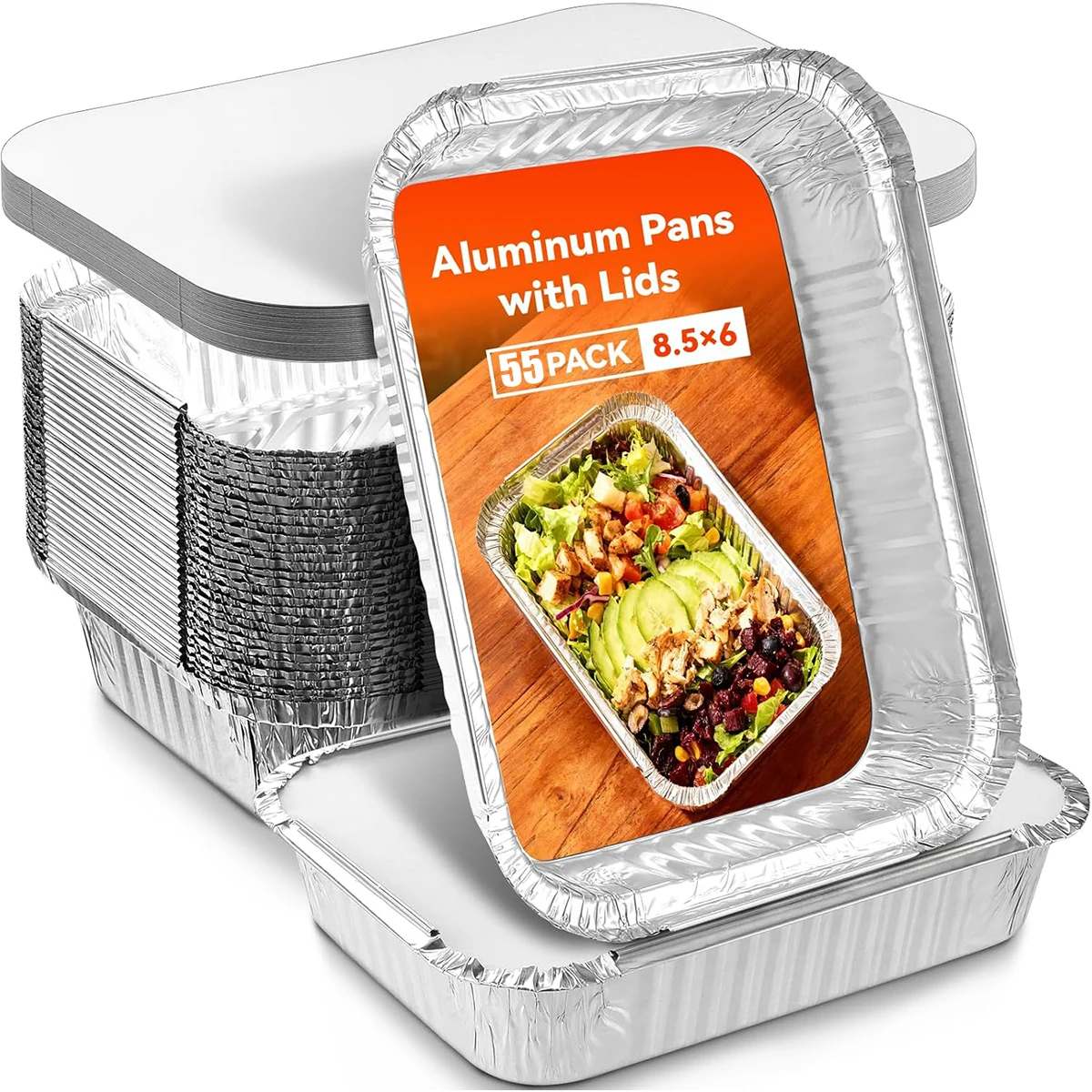 Tin Container Lid - 2.25LB 일회용 은박 팬(뚜껑 포함), 55개입