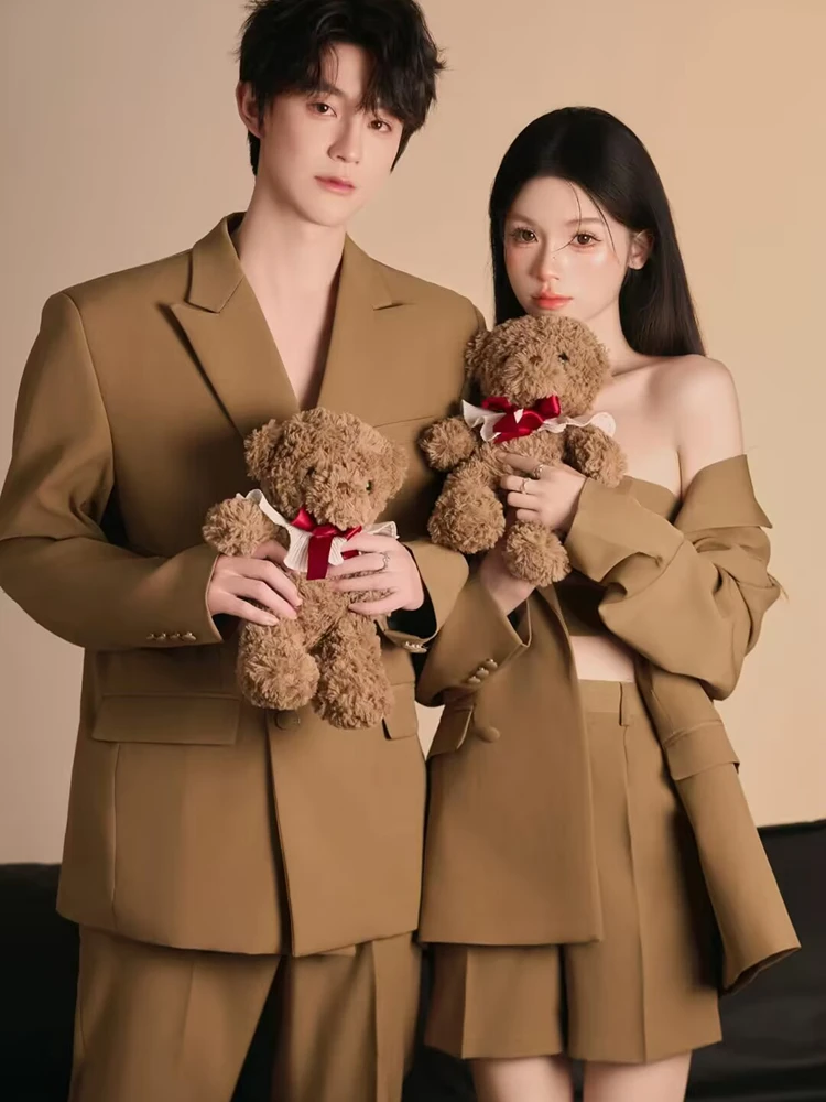 

New Arrival Studio Theme Korean Style High-End Khaki Lazy Men's Women's Suit Fashion Couple Photography Clothing