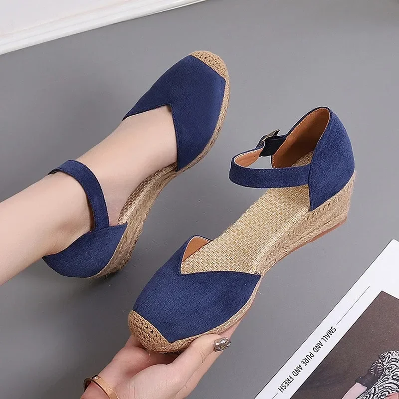 BEYARNEPlus Size 34--43 Espadrilles Wedge Sandals Shoes For Women Summer Canvas High Heels Platform Rope Sandals Fisherman Shoes