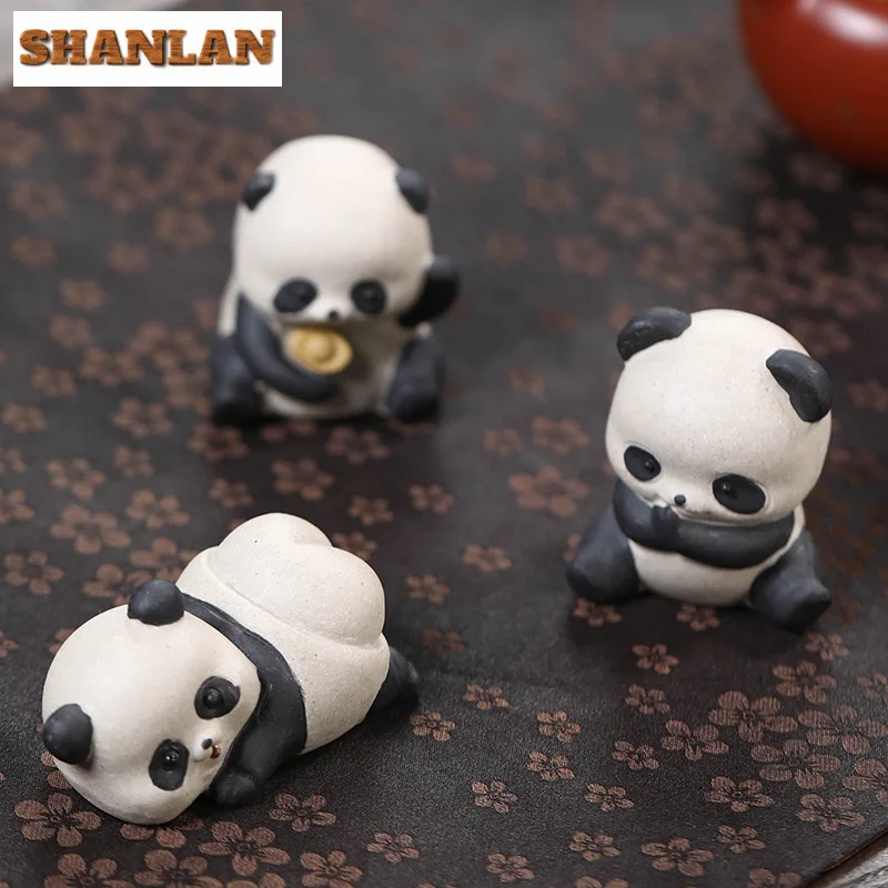 Cute Panda Purple Clay Tea Pet Creative Animals Te Games Toys Tea Figurine Tea Ceremony Tea Statue Chinese Tea Set Collection