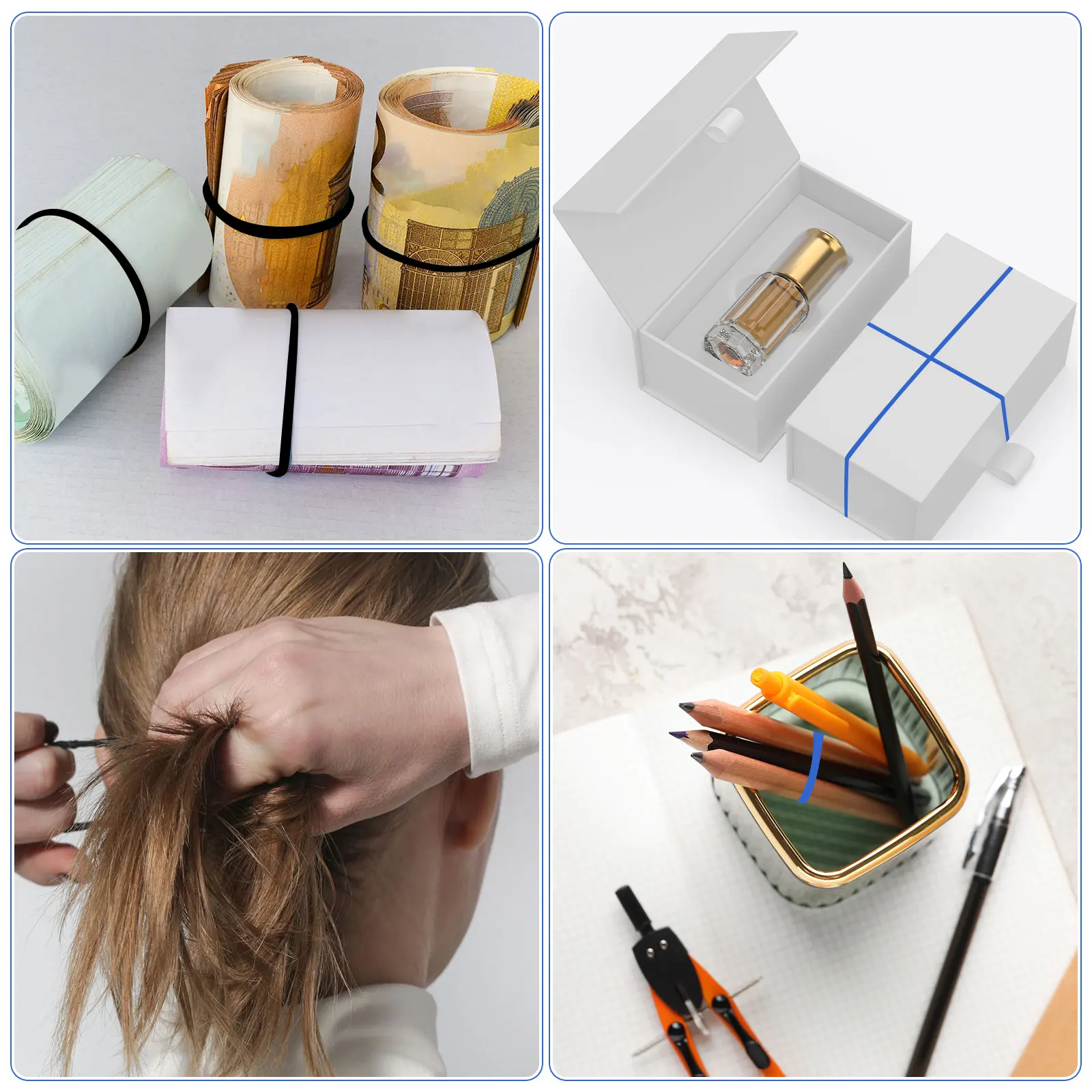 80 Stück Silikon-Gummibänder, Kabelbinder, flaches elastisches Gummiband für Bürobedarf, Kabelwicklung für zu Hause, weiß/schwarz, 0,4–0,9 Zoll – Detail 6