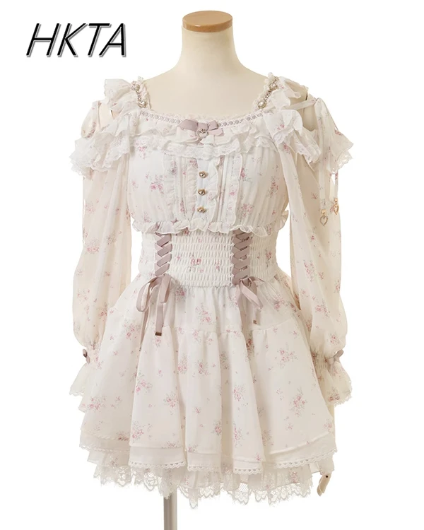 اليابانية الحلو الأزهار الشيفون الحمالة فستان مجموعة تي شيرتات قصيرة للأطفال التعدين الإنتاج الشامل ليز فستان السراويل قطعتين مجموعات الملابس النسائية