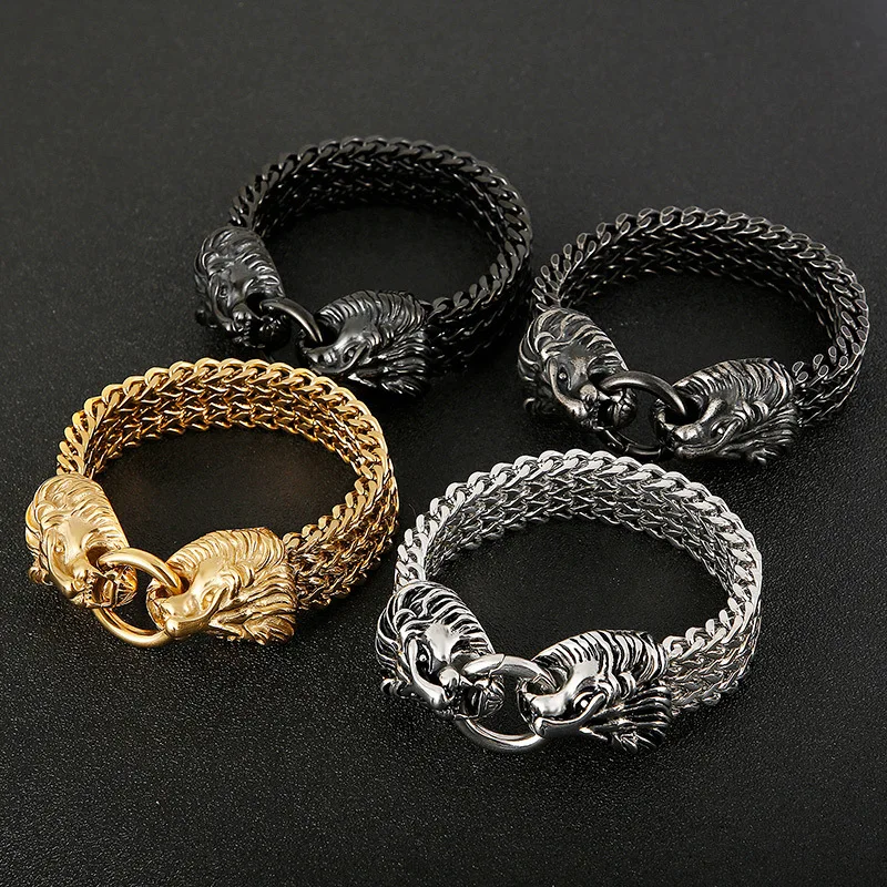 New Arrival Punk Titanium Steel Bracelet, Creative Skull Wolf Lion Head Trendy Personality Metal Jewelry for Men Women