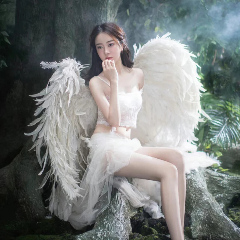 Large feathered angel devil wings black photo wedding photography travel photo fairy show cos props