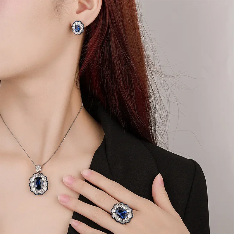 Ювелирный набор из серебра S925 с позолотой 18K и платины PT950, с синим шпинелем, премиум-класса, в ретро-стиле, для женщин, 10*14-8*10