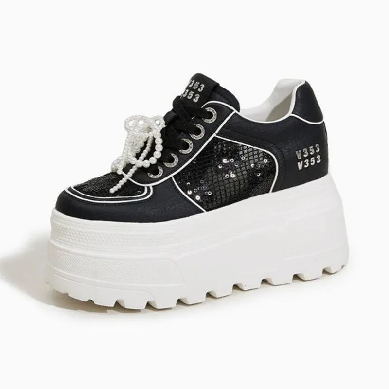 

10cm 2026 Platform White Microfiber Leather Sneakers Women Summer Hollow Breathable Mesh Sandals New Casual Shoes Zapatos Mujer