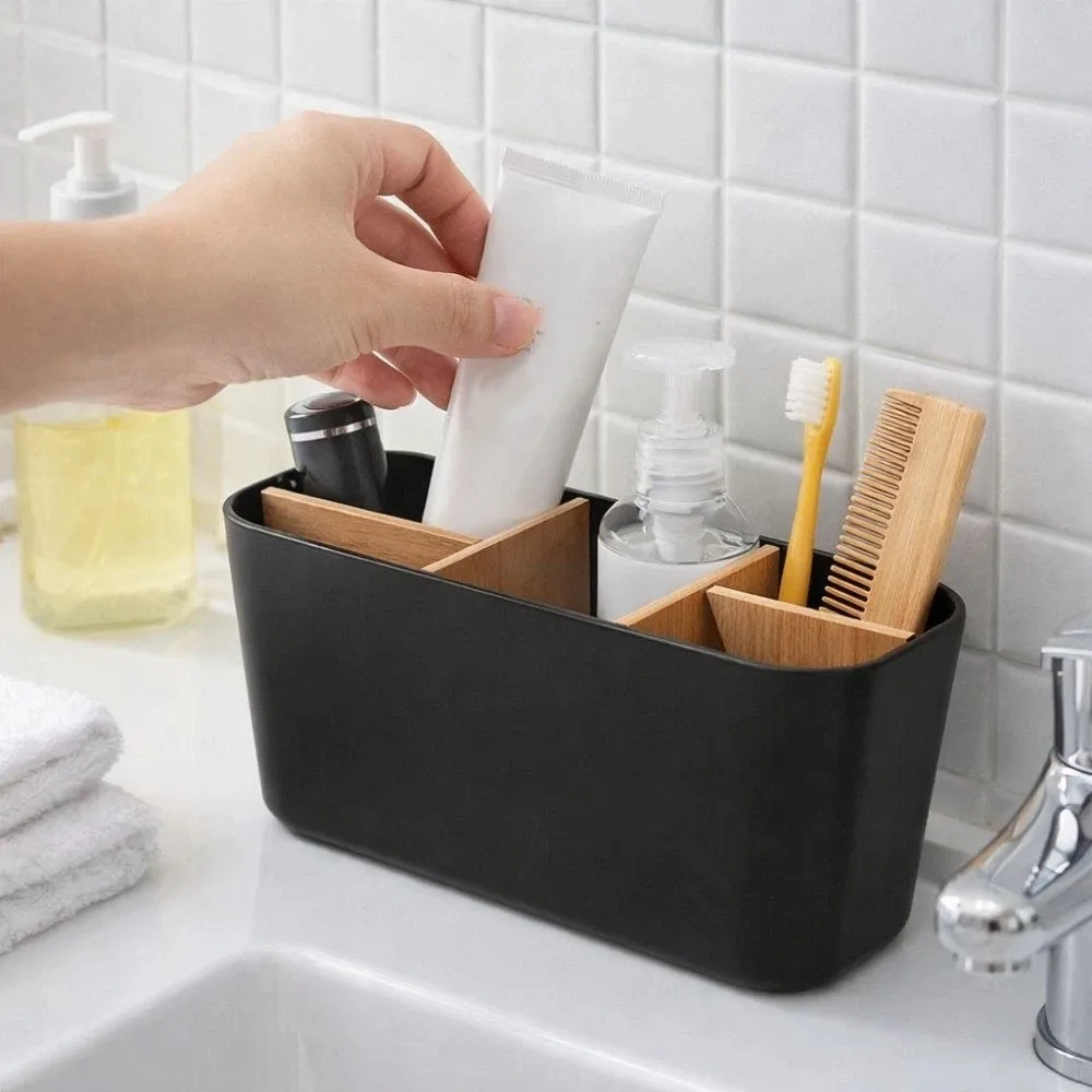 5-Slot Desktop Storage Box Save Space Detachable Toothbrush Holder Plastic Bamboo Divider Makeup Brush Organizer Bedroom