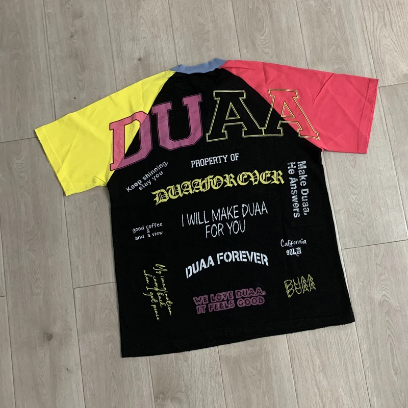 American Fashion Brand Duaa Short Sleeved Tops High-quality Hot Stamping Diamond Splicing Round Neck DUAA T-shirt