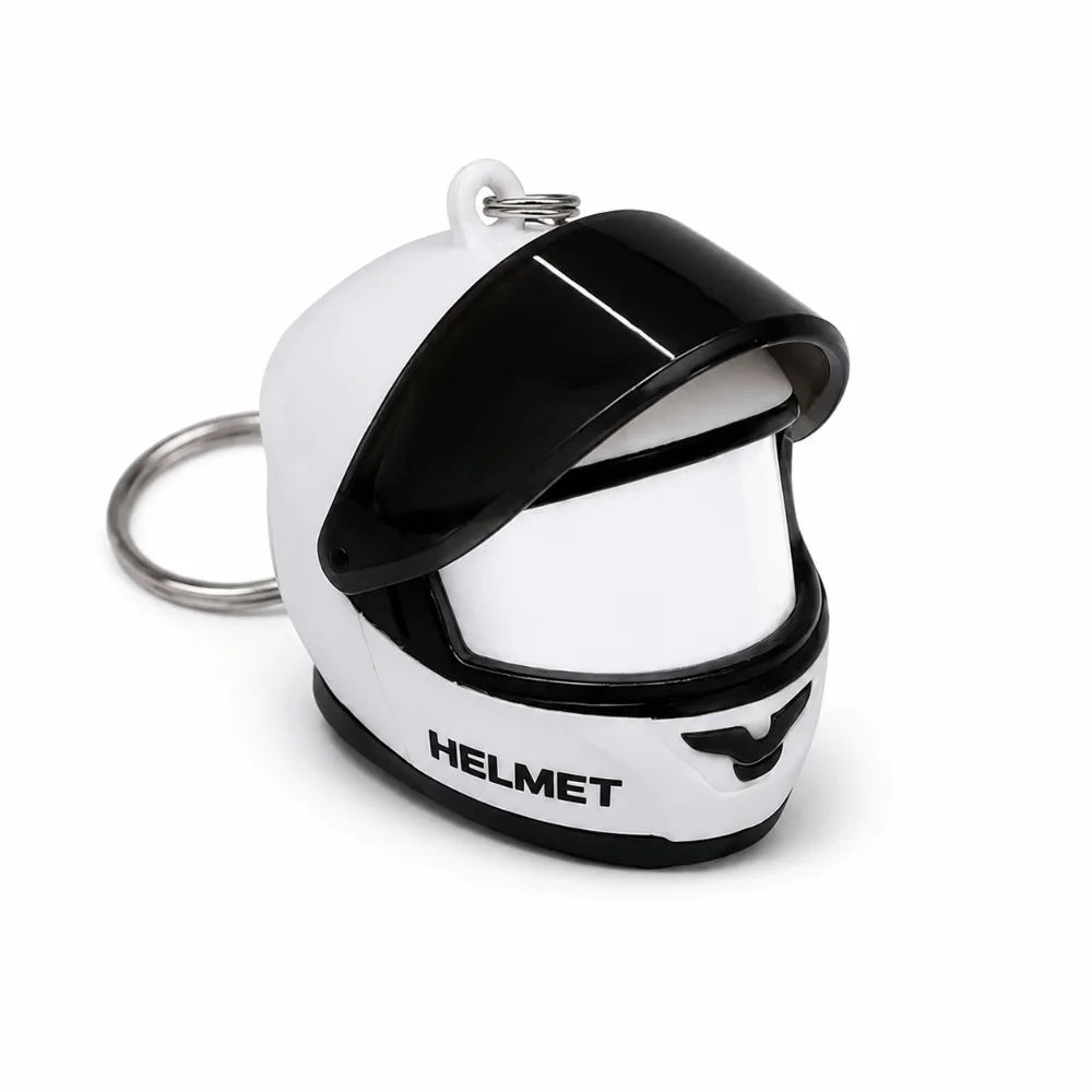 Kreativer Leuchtender Motorradhelm-Schlüsselanhänger LED-Sicherheitswarnung Helm-Schlüsselring Mini-Größe 3D Kreativer Taschen-Schlüsselanhänger – Detail 4